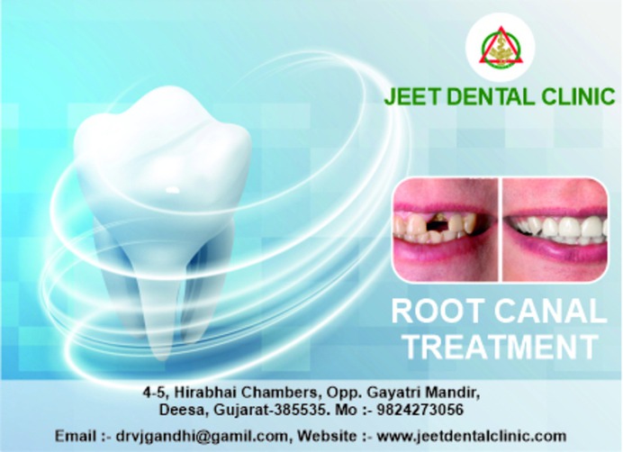 Best dental treatment for root canal in deesa. Dr. Jaimin Gandhi provides affordable treatment for root canal in Deesa, India, at low cost. We have most experienced dentists for root canal treatment Call at +91 9824273056 or visit us at jeetdentalclinic.com to book a Appointment with us.