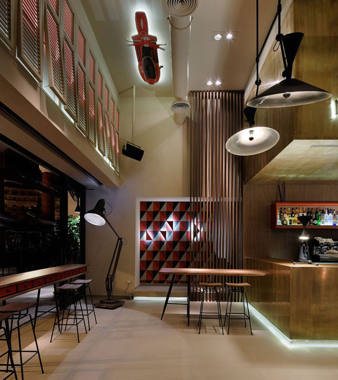 Cafe Bar Decorated With Geometric Shapes of 1960s