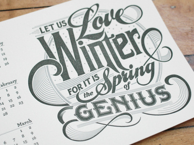 Winter Letterpress Calendar Card #type #calendar #letterpress #typography