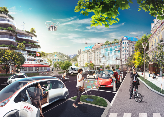 #postproduction #cgi #3d #photography #switzerland #mobility #emobility #ecar #selfdriving car #city #architecture #visualisation #vision #e