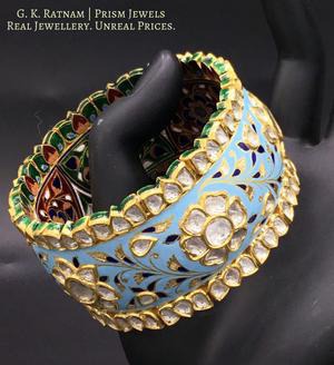 22k Gold and Diamond Polki Bangle with turquoise enamel - gold diamond polki kundan meena jadau jewellery