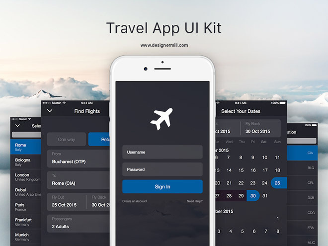 Travel App UI Kit Sketch