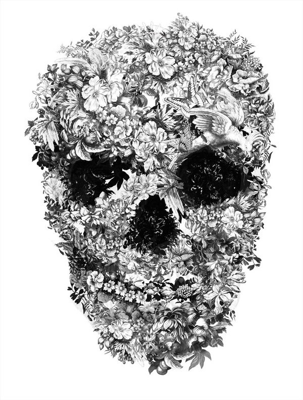 Floral Skull #sculpture #white #design #black #and #skull
