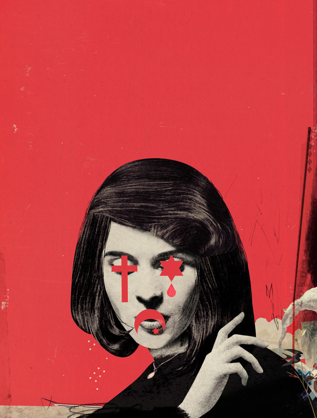 Emmanuel Polanco / For Femme Majuscule / Colagene.com #red #woman #women #religion #illustrration #vintage #god #collage