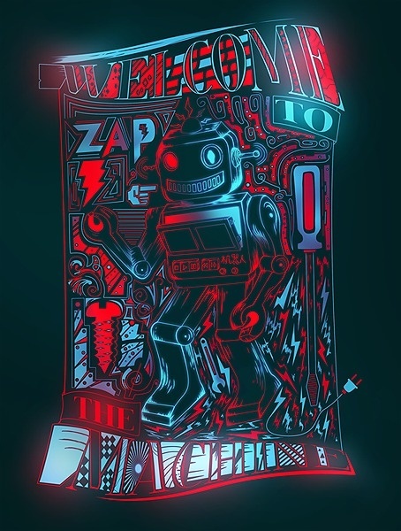 Welcome To the Machine on Behance #machine #robot #typography #design #graphic #glow #welcome #neon