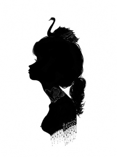 tumblr_lioq3o98Vu1qz9v0to1_500.jpg (500×666) #ponytail #swan #girl #dove #black #illustration #tattoo #silhouette