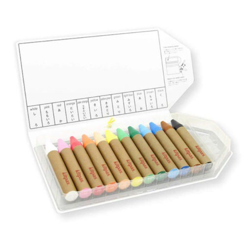 Large Coloring Crayons Bring out your inner artist and color away with these Large Coloring Crayons. Each pack comes with 12 vibrant and smooth colors that transform into paint when used with a wet brush. The package also includes a saucer that serves as a pallet. Made in Japan. Non-toxic and allergen-free.