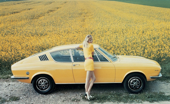 Yellow Audi #saudi #model #field #woman #automobile #yellow #vintage #car #flowers
