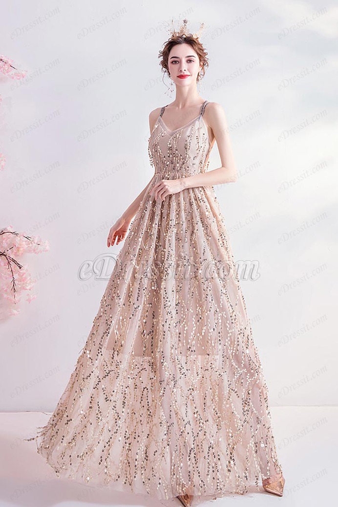 eDressit V-Cut Straps Shiny Sequins Long Party Evening Dress (36226024)