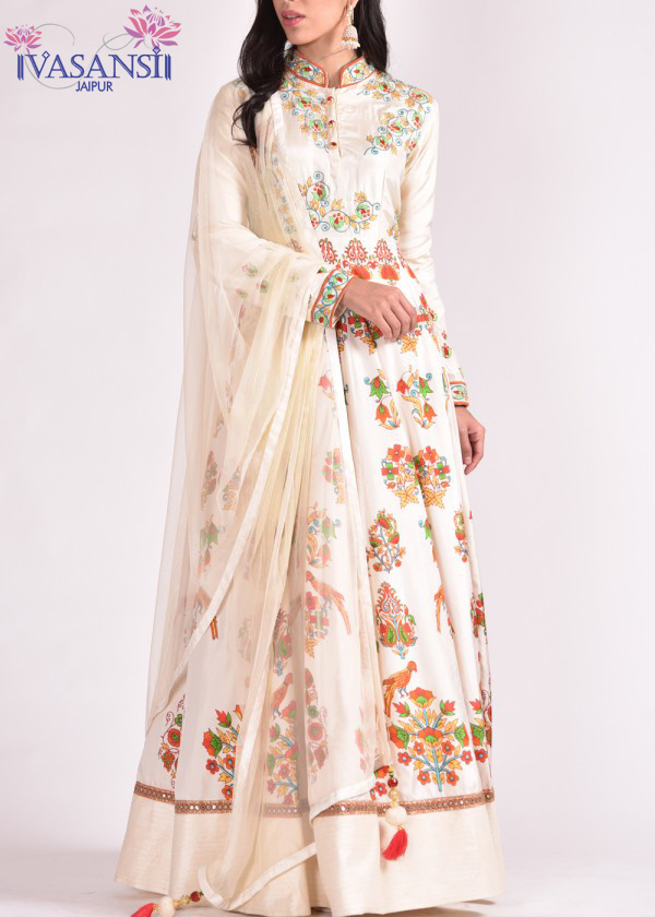 Vasansi Off White Silk Anarkali Suit