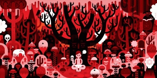 KHUAN+KTRON #red #pink #khuanktron #orange #black #illustration
