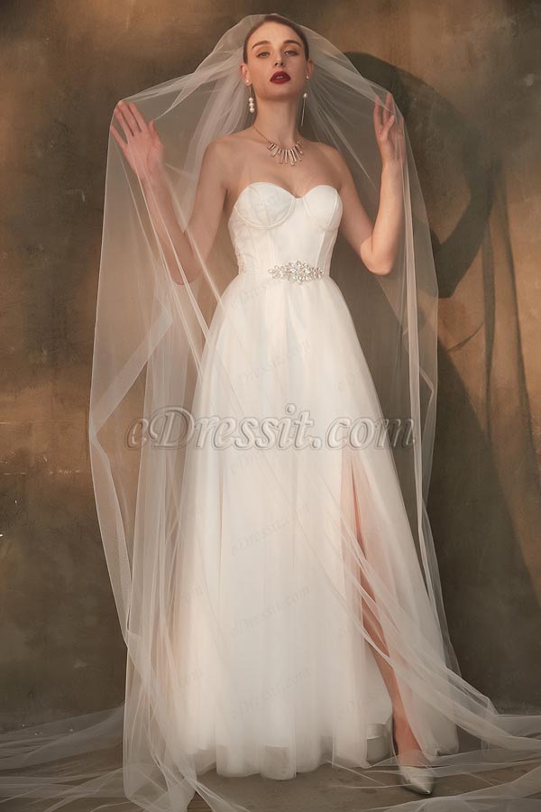 eDressit White Corset Sweetheart Slit Tulle Wedding Bridal Dress (01200807)