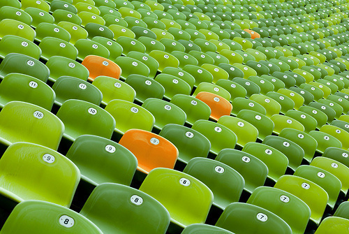 Orange Chairs among Green Chairs - Christian Beirle González #photo #chairs