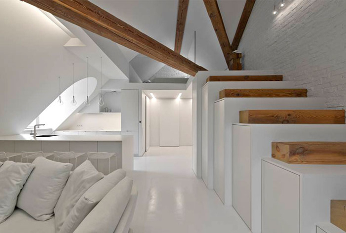 Softdecor Created Well Balanced Mezzanine Apartment in White - InteriorZine
