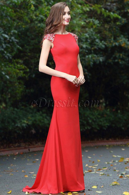 eDressit Latest Red Beaded Evening Dress for Women (00170102)