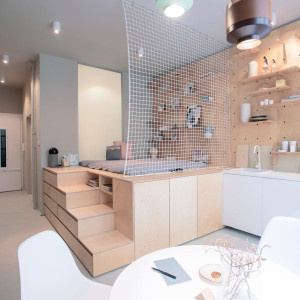 Dubbed AIRBN'P, this tiny 30 square meter apartment in Budapest was designed by Position Collective
