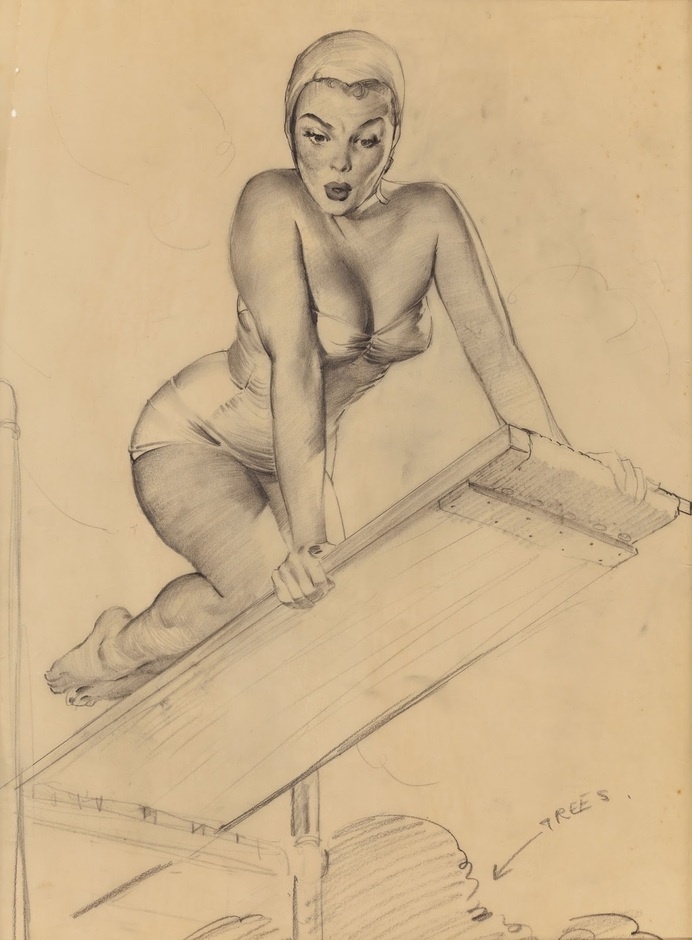 vintage pin up illustrations #girl #swimsuit #pin #bathing #concept #up #vintage #diving #pout #illustration #suit #sketch