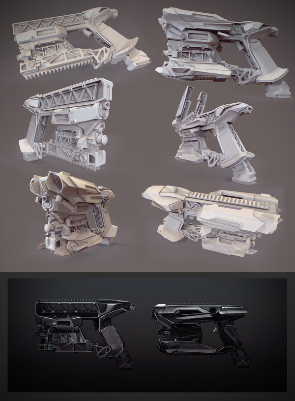 heavy pistol clay render #scifi #pistol