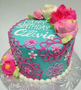Pink flowers birthday cake