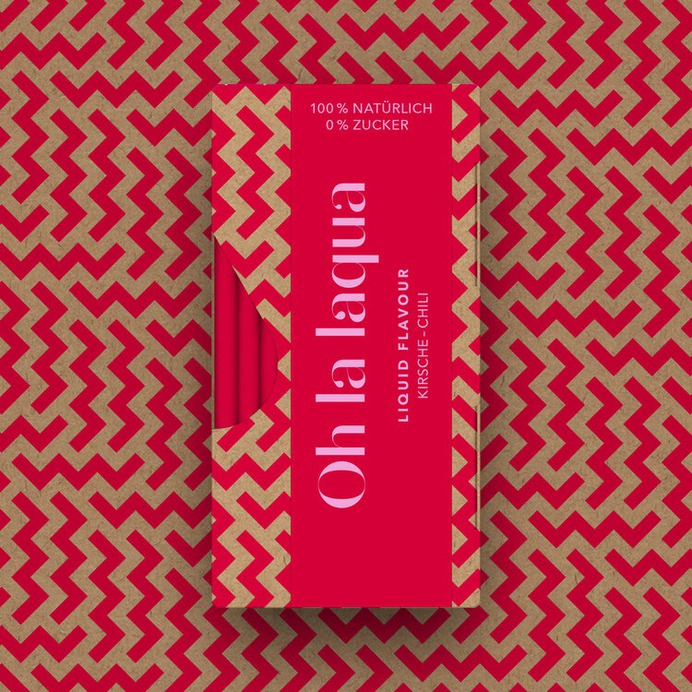 OH LA LAQUA Kirsche-Chili #branding #packaging #packagingdesign #colorful #colors #pattern