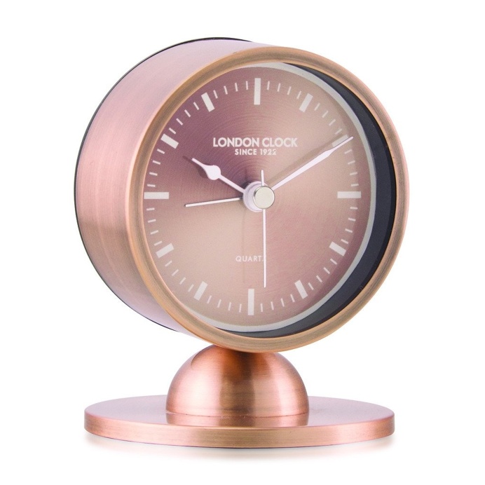 London Clock Company 'Glimmer' Spun Copper Silent Alarm Clock, 10cm x 8cm x 3.5cm