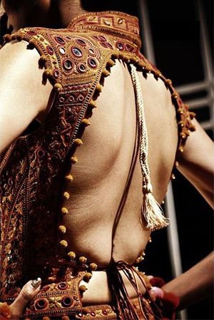 Backless Mirror Work Blouse Design