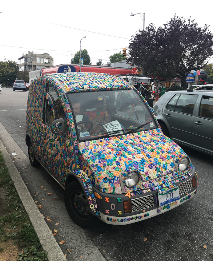 Artsy Car with Colourful Magnetic Letters Spotted in Vancouver