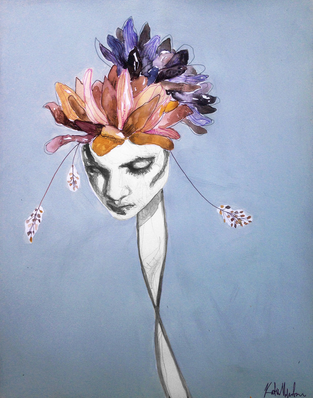 Flowering - Katie Melrose #girl #nature #colors #portrait #painting #flowers
