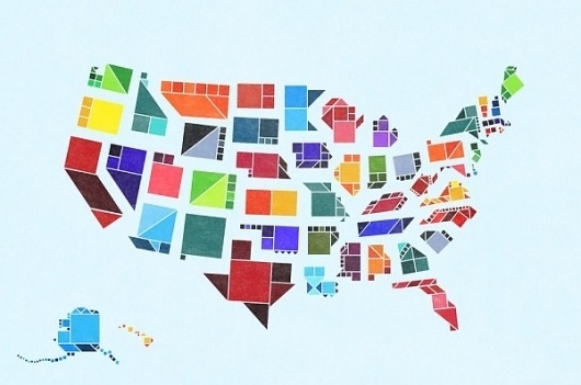 Tangram States Postcards | Colossal #tangram #states #geometric #map #united #postcard