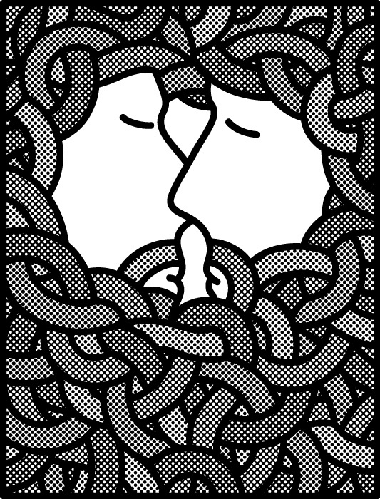 Benny Arts #black #dots #bitmap #illustration #tangled #kiss