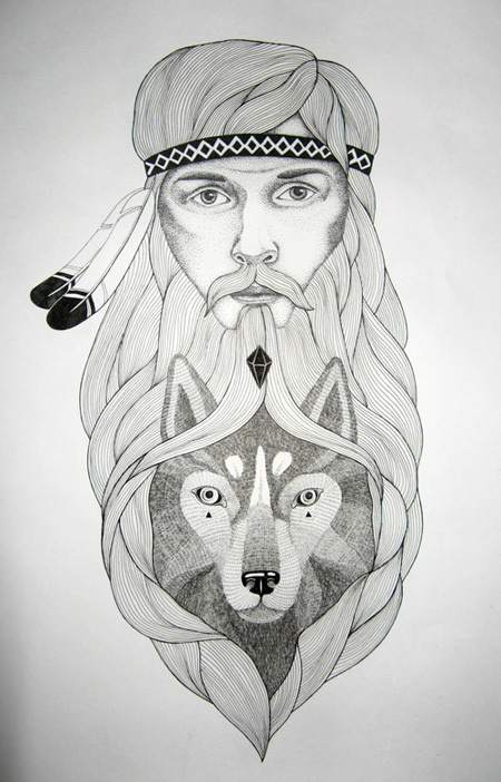 Triplicity : Orkacollective #illustration #indian #beard #wolf