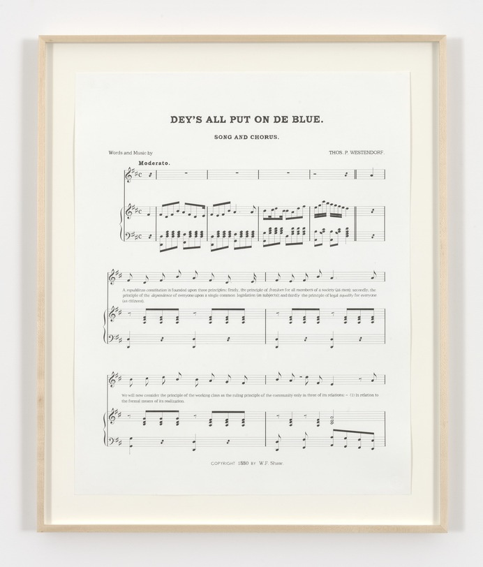 CHARLES GAINES Notes on Social Justice: Dey's All Put on De Blue, (1880), 2013 ink on 4 sheets of Strathmore Bristol each: 29 x 23 in. (73.7 #charles #gaines
