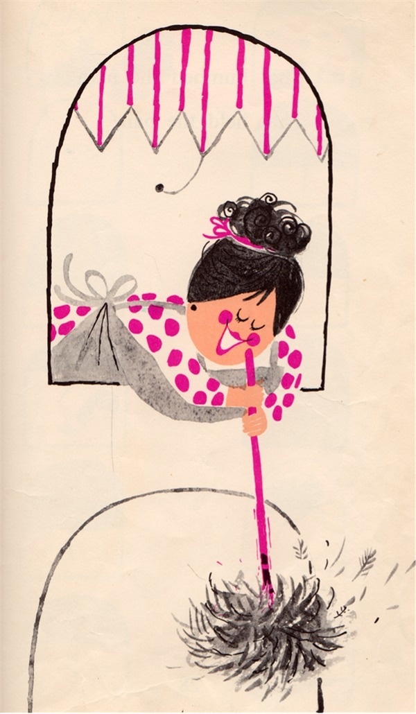 my vintage book collection (in blog form).: This is the House Where Jack Lives illustrated by Aliki #window #cleaning #illustration #lady