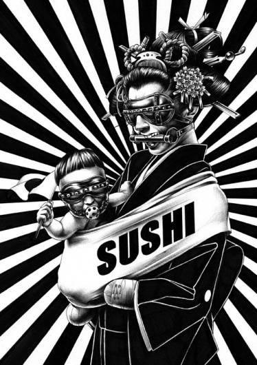 Ball-point pen illustrations by Hakuchi | Abduzeedo | Graphic Design Inspiration and Photoshop Tutorials #sushi