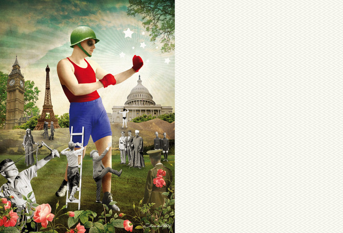 Sonia Roy, Colagene.com #vinatge #photomontage #war #illustration #boxe #fight #collage