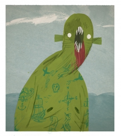 Eyesores (joetoddstanton: nautical sea monster) #monster #illustration #green