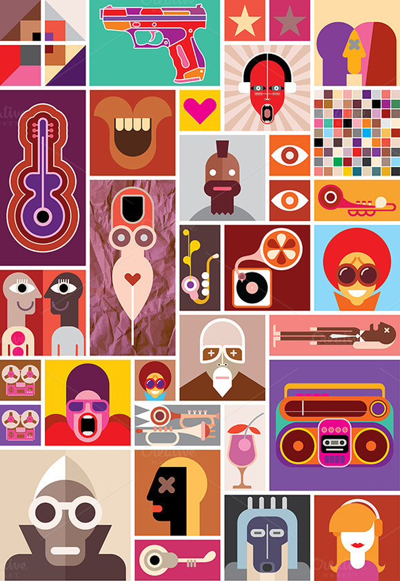 Abstract art collage #abstract #pop #gun #portrait #art #music #face #collage