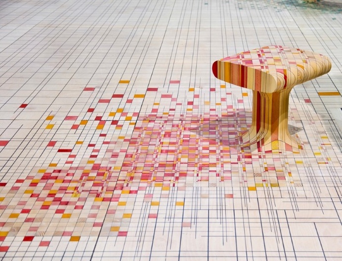 furniture made of dye-soaked pieces of timber