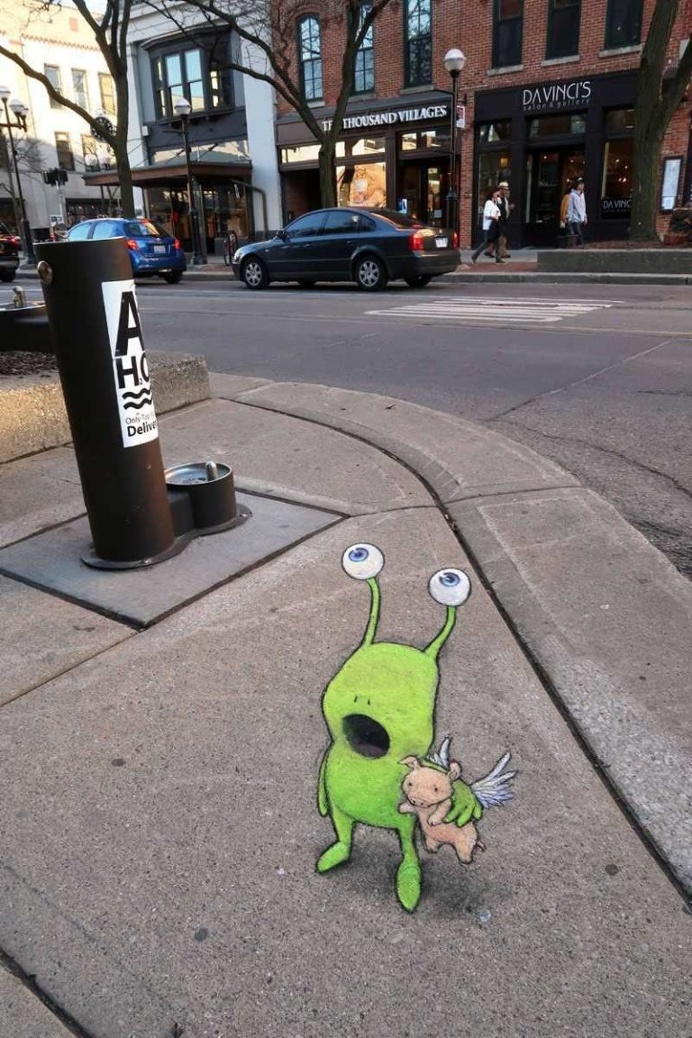 Sidewalk Chalk Drawings on the Streets of Ann Arbor by David Zinn
