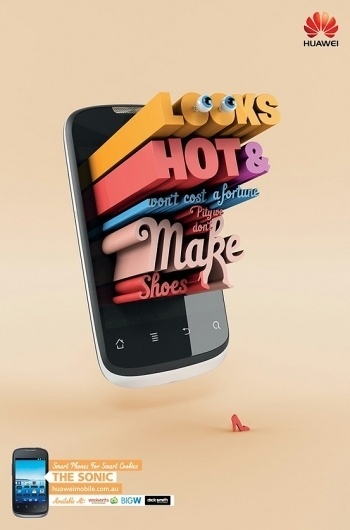 Typography / Cool ads using 3D typography for Huawei's Ideos X1, by Arnold Furnace, Sydney, Australia. #3d #typography