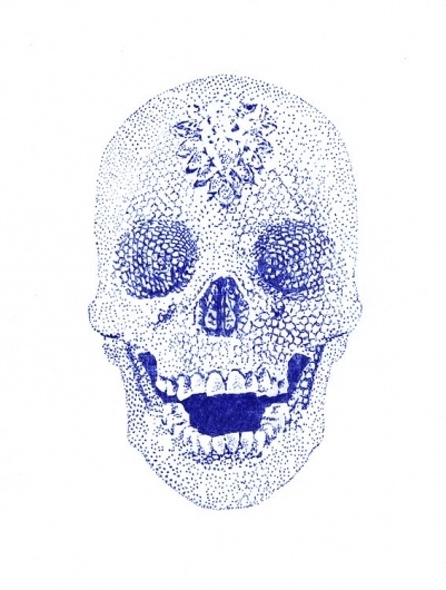 Larissa Kasper #ink #jewels #stippling #illustration #blue #skull