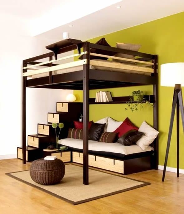 Very neat Idea for a small spaced room, a bach pad, or even the living room. if you have a one bedroom and have company stay over!! Love how #stairs