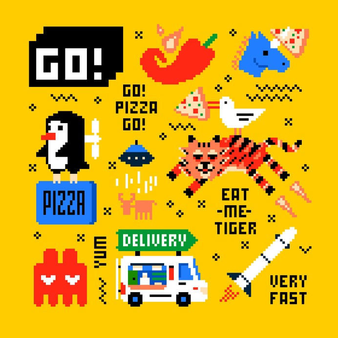 brand branding  font go ILLUSTRATION  lettering logo Logotype pixelart Pizza