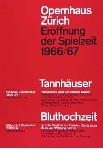 Josef Müller-Brockmann TANNHAUSER BLUTHOCHZEIT 1966 SWITZERLAND [ 127CM X 90CM ] via www.blanka.co.uk