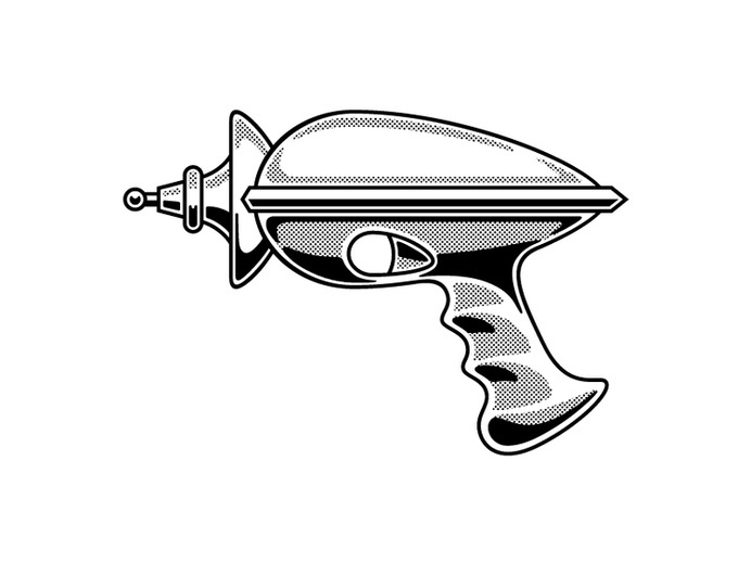 Cade Cran — Ray Gun #halftone #white #one #gun #color #black #ray #illustration #vintage #and