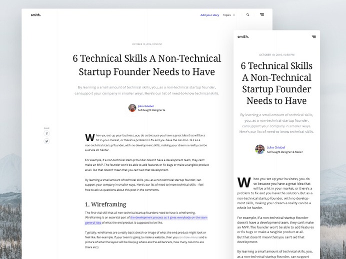 Smith - Blog post minimalistic quote content website web header comment images typo article blog