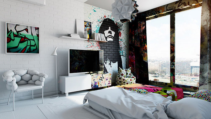 Half White, Half Graffiti: Designer Splits Hotel Room Into Two Worlds