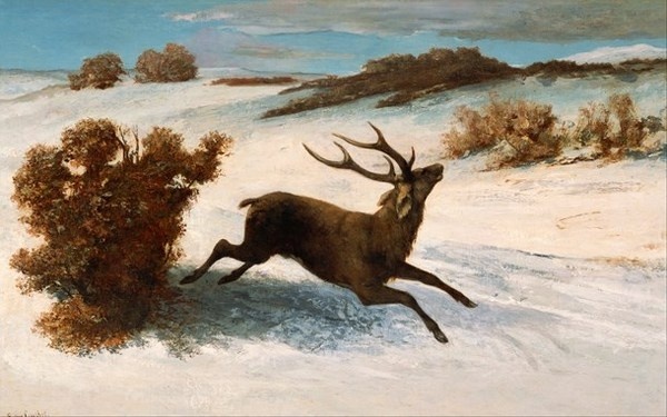Gustave Courbet with realistic painting "Deer Running in the Snow" #oil #painting #paintings