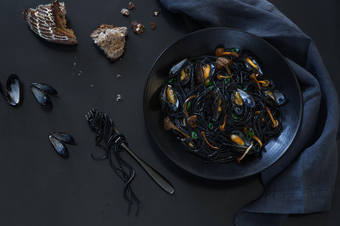 Mussels and Squid Ink Pasta