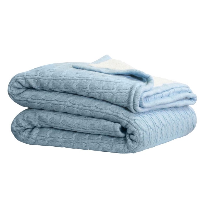 Cable Sherpa Knit Throw Dusty Blue 125cm x 150cm